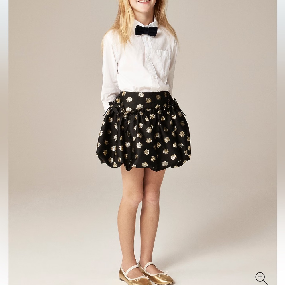 New with tags J.Crew Girls Black and gold Metallic Floral Bubble Skirt rosette